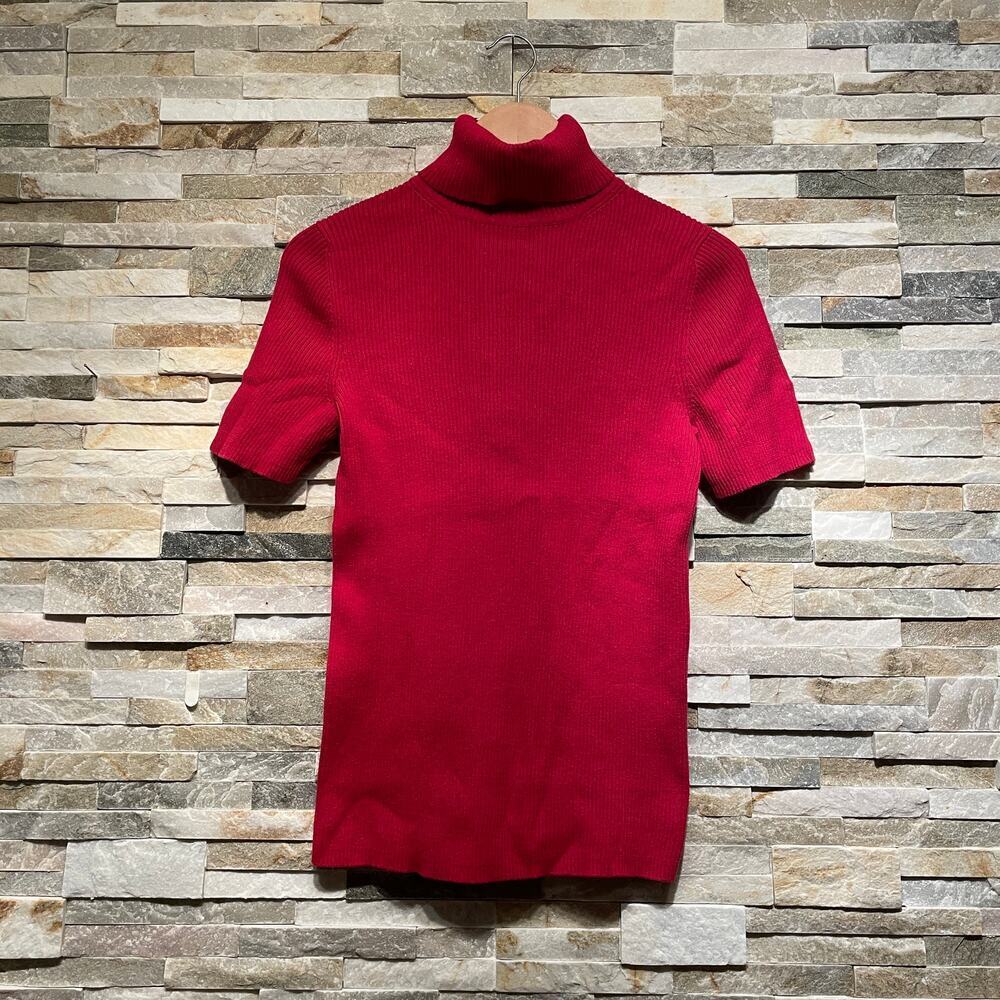 Moda International Red Turtleneck Sweater | Short Sleeve, 100% Cotton